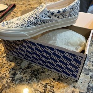 Vans Blue and White Patterned Slip-On Sneakers